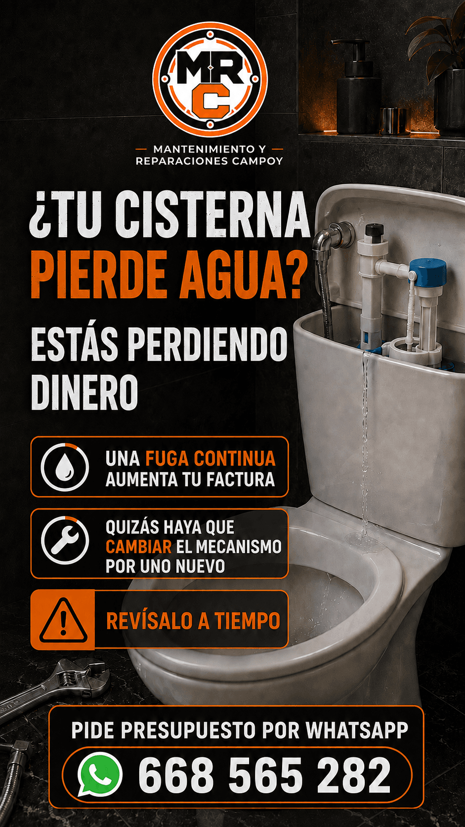 Cartel ilustrativo del servicio de fontanería y desatascos de MRC