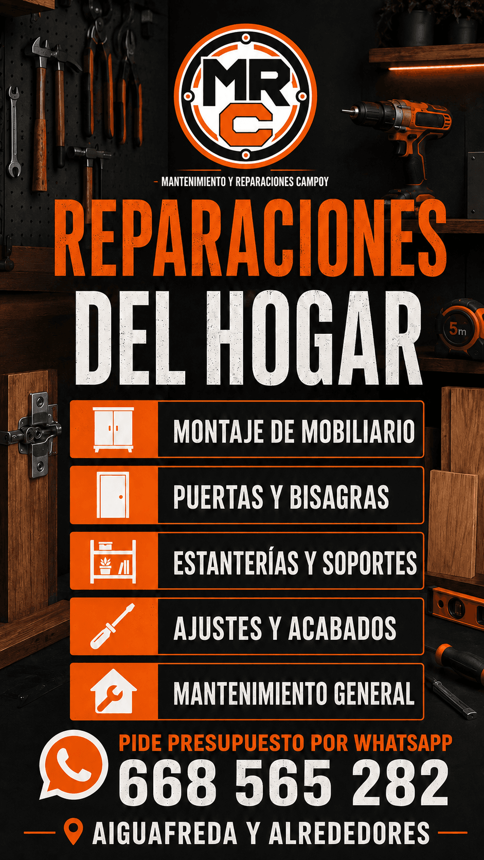 Cartel ilustrativo de reparaciones y mantenimiento del hogar de MRC