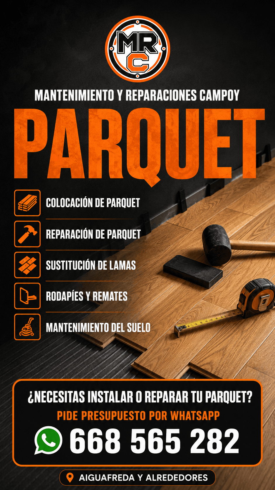 Cartel ilustrativo del servicio de parquet de MRC