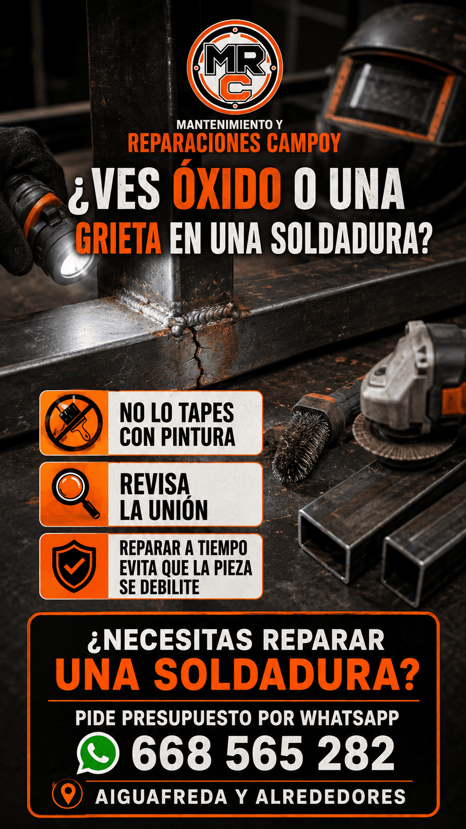 Cartel ilustrativo del servicio de soldadura y metal de MRC